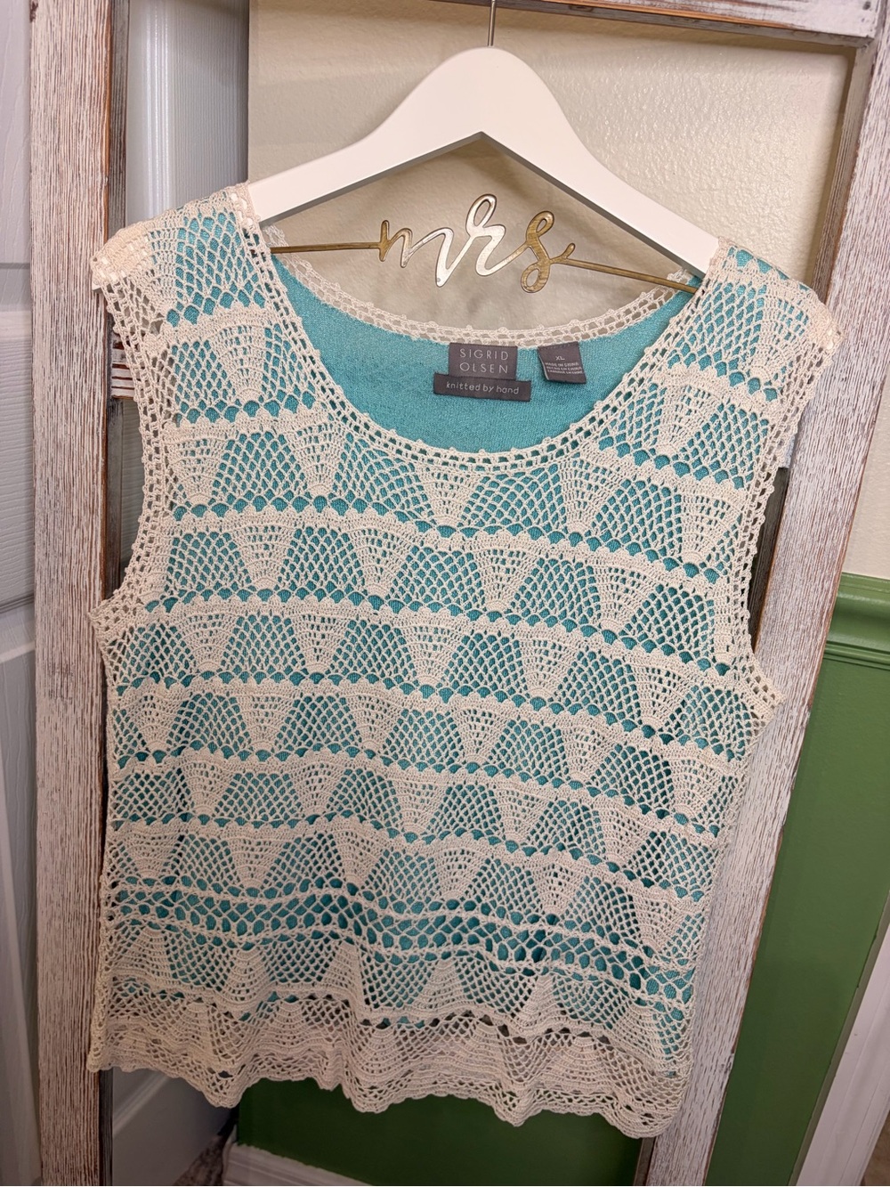 🌊 Sigrid Olsen Hand Knit Crochet Tank Top XL